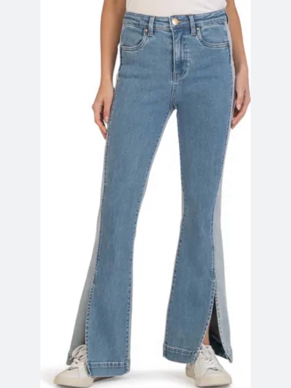 Kut from the Kloth Two-Tone Light Blue Split-Side Flare Jeans